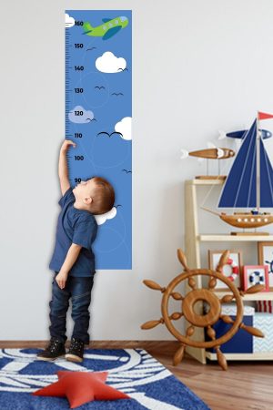Bulutların Üzerinde Uçak Mavi Boy Ölçme - Ölçüm Cetveli Duvar Sticker - Görsel 1