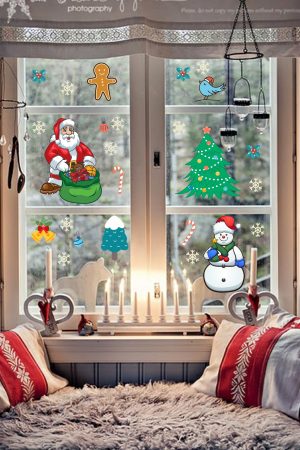 Yılbaşı Noel Baba Ve Kardan Adam Temalı Cam Duvar Sticker - Görsel 1