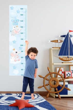 Sevimli Filler Mavi Boy Ölçme Anaokulu Ve Çocuk Odası Duvar Sticker - Görsel 1