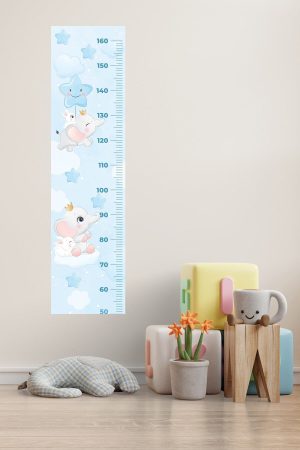 Sevimli Filler Mavi Boy Ölçme Anaokulu Ve Çocuk Odası Duvar Sticker - Görsel 2