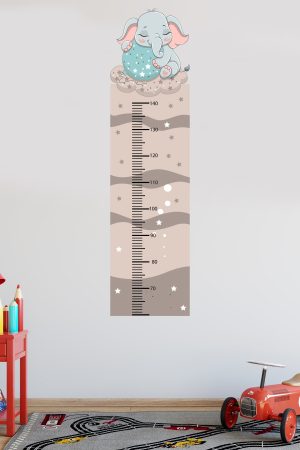 Sevimli Fil Temalı Boy Ölçer Çocuk Odası Duvar Sticker - Görsel 3
