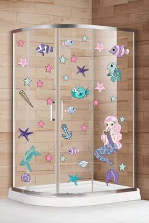 Deniz Kızı Deniz Yıldızları Ve Balıklar Duşakabin Ve Banyo Sticker - Görsel 4