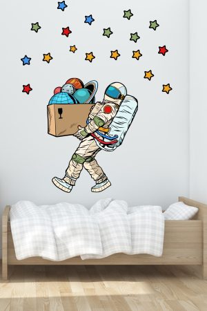 Gezegenleri Taşıyan Astronot Ve Yıldızlar Çocuk Odası Sticker - Görsel 3