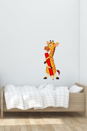 Sevimli Zürafa Ve Kalem Ana Okulu Ve Çocuk Odası Duvar Kapı Sticker - Görsel 4