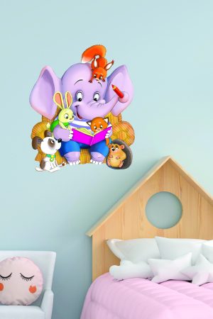 Kitap Okuyan Sevimli Hayvanlar Çocuk Odası Ve Anaokulu Duvar Sticker - Görsel 3