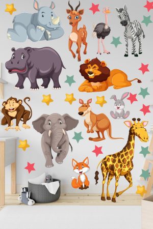 Sevimli Hayvanlar Çocuk Odası Duvar Sticker Seti - Görsel 3