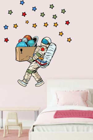 Gezegenleri Taşıyan Astronot Ve Yıldızlar Çocuk Odası Sticker - Görsel 4