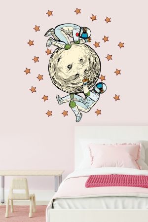 Gezegene Tutunan Astronotlar Ve Yıldızlar Çocuk Odası Duvar Sticker - Görsel 4