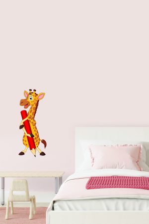 Sevimli Zürafa Ve Kalem Ana Okulu Ve Çocuk Odası Duvar Kapı Sticker - Görsel 5