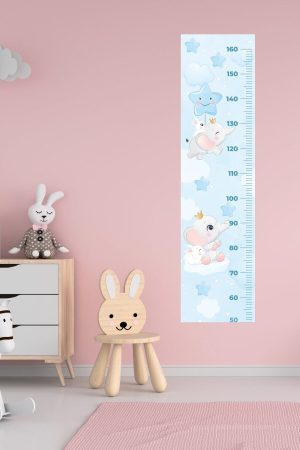 Sevimli Filler Mavi Boy Ölçme Anaokulu Ve Çocuk Odası Duvar Sticker - Görsel 4