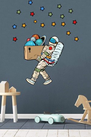 Gezegenleri Taşıyan Astronot Ve Yıldızlar Çocuk Odası Sticker - Görsel 5