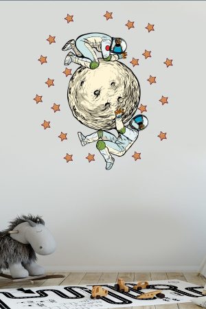 Gezegene Tutunan Astronotlar Ve Yıldızlar Çocuk Odası Duvar Sticker - Görsel 5