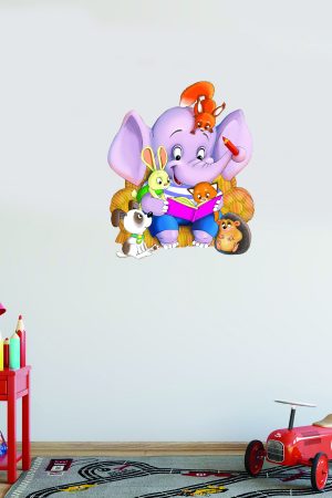 Kitap Okuyan Sevimli Hayvanlar Çocuk Odası Ve Anaokulu Duvar Sticker - Görsel 5