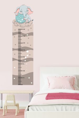 Sevimli Fil Temalı Boy Ölçer Çocuk Odası Duvar Sticker - Görsel 5
