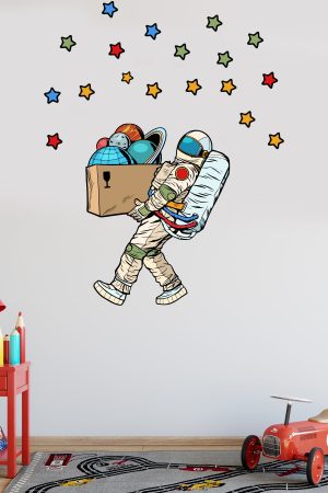 Gezegenleri Taşıyan Astronot Ve Yıldızlar Çocuk Odası Sticker - Görsel 6