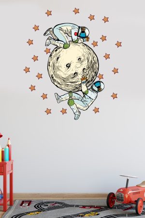 Gezegene Tutunan Astronotlar Ve Yıldızlar Çocuk Odası Duvar Sticker - Görsel 6