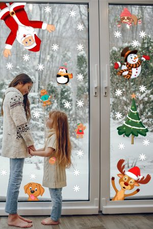Yılbaşı Sticker Noel Baba Yılbaşı Ağacı Penguen Ve Kar Taneleri Temalı - Görsel 3