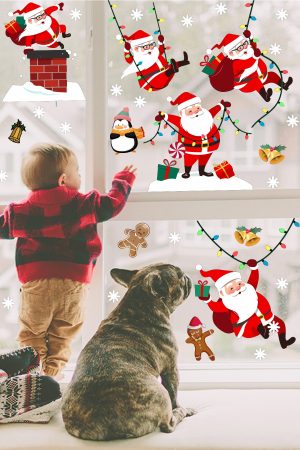 Yılbaşı Sticker Sevimli Noel Baba Ve Kar Taneleri Pencere Duvar Süsü - Görsel 4