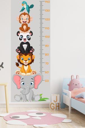 Sevimli Safari Hayvanları Boy Ölçüm Cetveli Boy Ölçer Sticker - Görsel 3