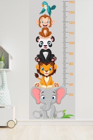 Sevimli Safari Hayvanları Boy Ölçüm Cetveli Boy Ölçer Sticker - Görsel 5