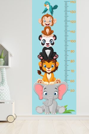 Sevimli Safari Hayvanları Boy Ölçüm Cetveli Boy Ölçer Sticker Turkuaz - Görsel 4