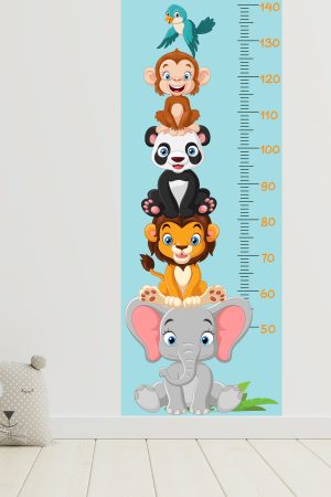 Sevimli Safari Hayvanları Boy Ölçüm Cetveli Boy Ölçer Sticker Turkuaz - Görsel 5