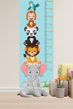 Sevimli Safari Hayvanları Boy Ölçüm Cetveli Boy Ölçer Sticker Turkuaz - Görsel 1