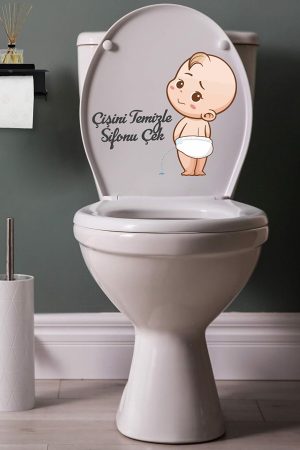 Çişini Temizle Sifonu Çek Temalı Klozet Sticker Banyo Sticker - Görsel 3