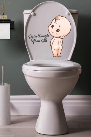 Çişini Temizle Sifonu Çek Temalı Klozet Sticker Banyo Sticker Seti - Görsel 3
