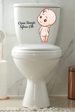 Çişini Temizle Sifonu Çek Temalı Klozet Sticker Banyo Sticker Seti - Görsel 4