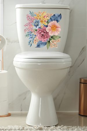 Sulu Boya Mor Pembe Lila Güller Klozet Sticker Banyo Sticker - Görsel 3