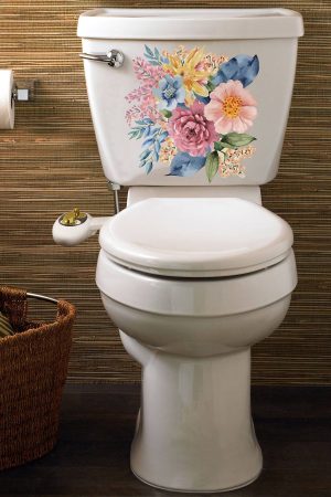 Sulu Boya Mor Pembe Lila Güller Klozet Sticker Banyo Sticker - Görsel 1