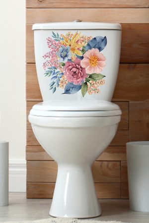 Sulu Boya Mor Pembe Lila Güller Klozet Sticker Banyo Sticker - Görsel 4