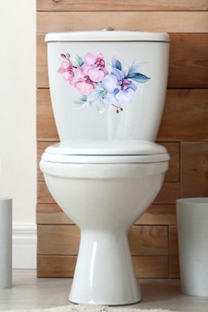 Lila Renkli Çiçekler Klozet Sticker Kapağı Ve Banyo Sticker - Görsel 4