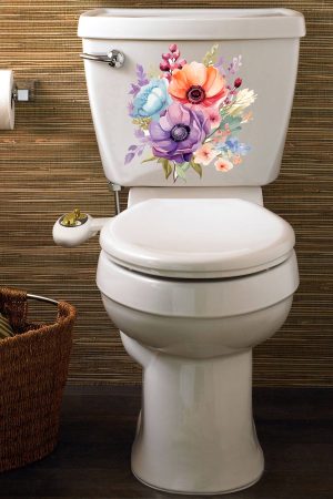 Sulu Boya Soft Renkli Çüçekler Klozet Sticker Banyo Sticker - Görsel 4