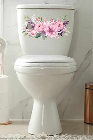 Soft Renki Sulu Boua Mor Pembe Güller Klozet Sticker Banyo Sticker - Görsel 3