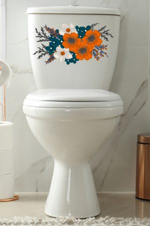Turuncu Beyaz Kır Çiçekleri Klozet Sticker Banyo Sticker - Görsel 3