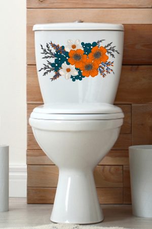 Turuncu Beyaz Kır Çiçekleri Klozet Sticker Banyo Sticker - Görsel 4
