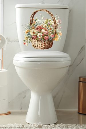 Sepetteki Güller ve Kır Çiçekleri Klozet Sticker Banyo Sticker - Görsel 3