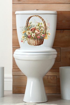 Sepetteki Güller ve Kır Çiçekleri Klozet Sticker Banyo Sticker - Görsel 4