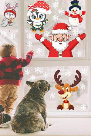 Noel Baba Geyik Tavşan Kardan Adam ve Kar Taneleri Yılbaşı Sticker - Görsel 3