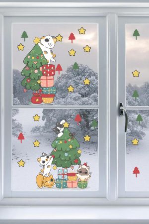 Pencere Süsleyen Sevimli Kediler Yılbaşı Pencere Sticker - Görsel 4