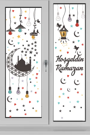 Hoşgeldin Ramazan Renkli Fener Sarkıt Cam Duvar Dekorasyon Sticker Seti - Görsel 3