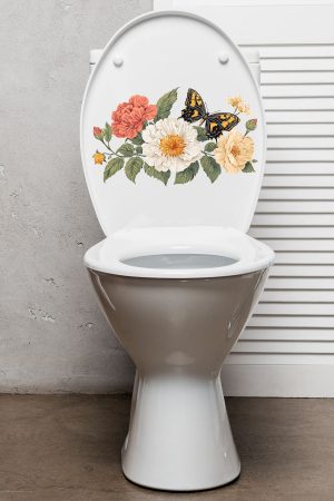 Klozet Sticker Renkli Güller ve Kelebek Banyo Tuvalet Sticker - Görsel 7