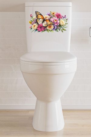 Kelebek ve Renkli Güller Temalı Klozet Sticker Banyo Sticker - Görsel 8