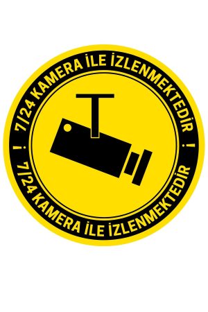 7/24 Kamera Ile Izlenmektedir Sticker Uyarı Levhası 28 Cm - Görsel 1