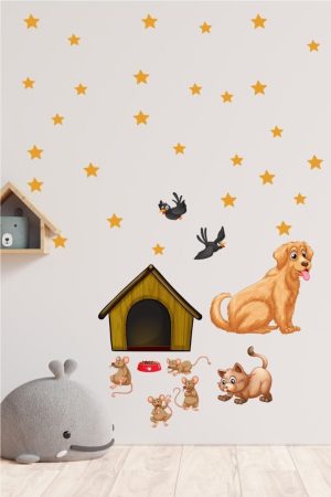 Sevimli Kedi Köpek Ve Hırsız Fareler Temalı Çocuk Odası Duvar Sticker - Görsel 2