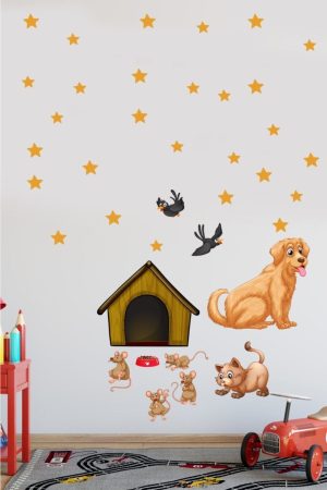 Sevimli Kedi Köpek Ve Hırsız Fareler Temalı Çocuk Odası Duvar Sticker - Görsel 3
