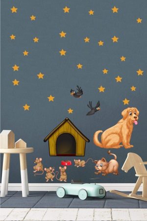 Sevimli Kedi Köpek Ve Hırsız Fareler Temalı Çocuk Odası Duvar Sticker - Görsel 4