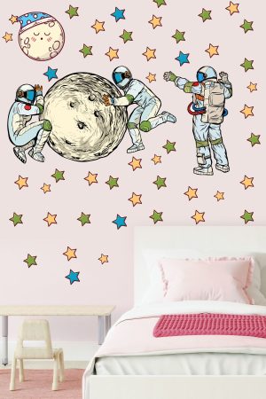 Astronotlar Ve Uzay Temalı Çocuk Odası Duvar Sticker - Görsel 3